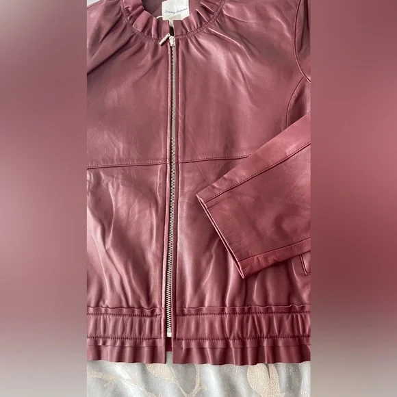 New Genuine Leather Tommy Bahama Burgundy Woman Jacket Full Zip - Picture 13 of 16
